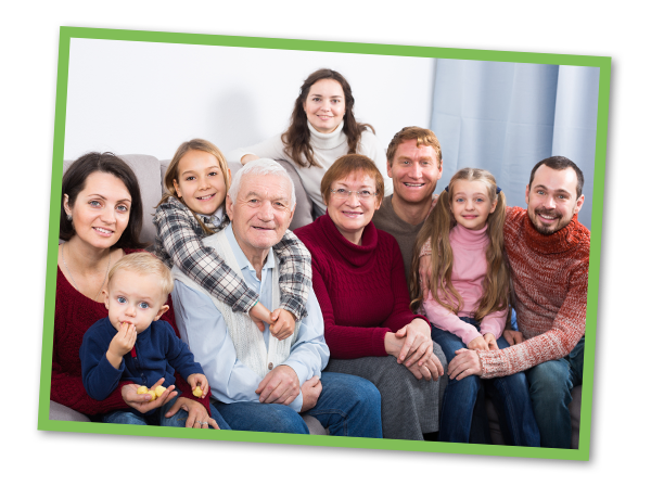 Laughing family taking numerous photos